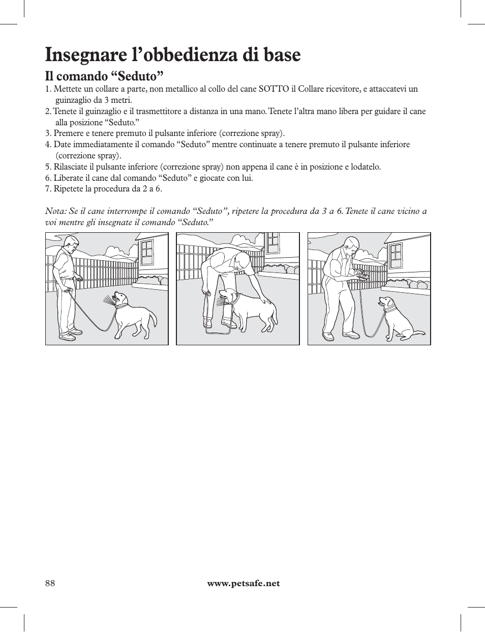 Insegnare l’obbedienza di base, Il comando “seduto | Petsafe 275 m Deluxe Remote Spray Trainer User Manual | Page 88 / 116