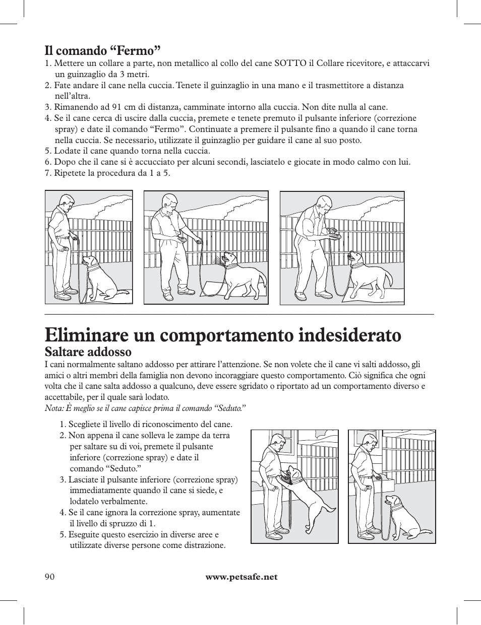 Eliminare un comportamento indesiderato, Il comando “fermo, Saltare addosso | Petsafe 275 m Deluxe Remote Spray Trainer User Manual | Page 90 / 116