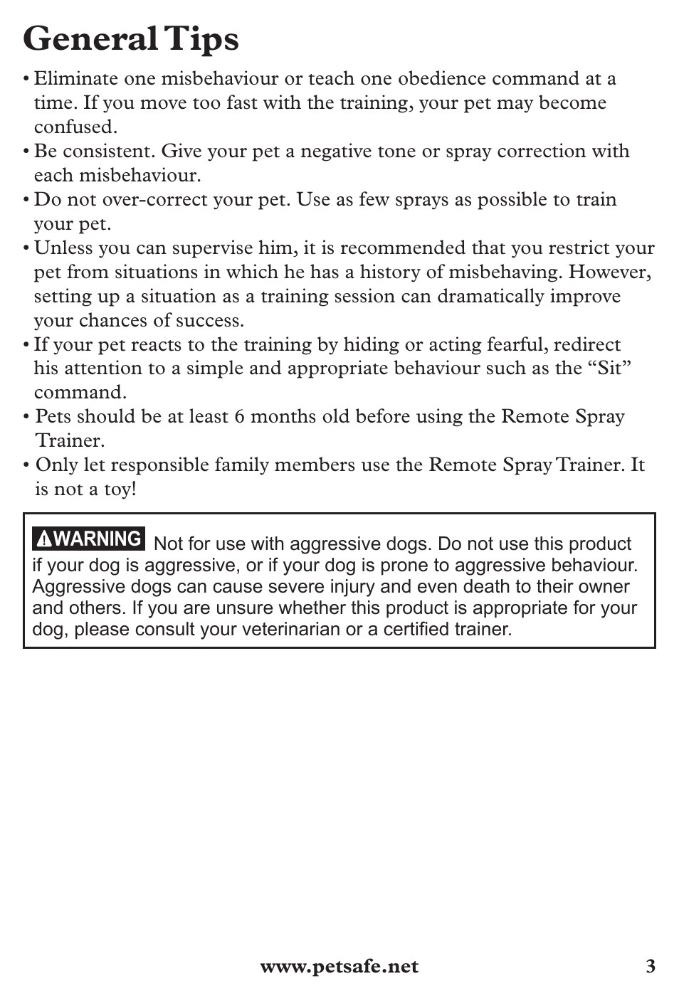 General tips | Petsafe SPT-85 Spray Commander™, 85 m Basic Remote Spray Trainer User Manual | Page 3 / 12
