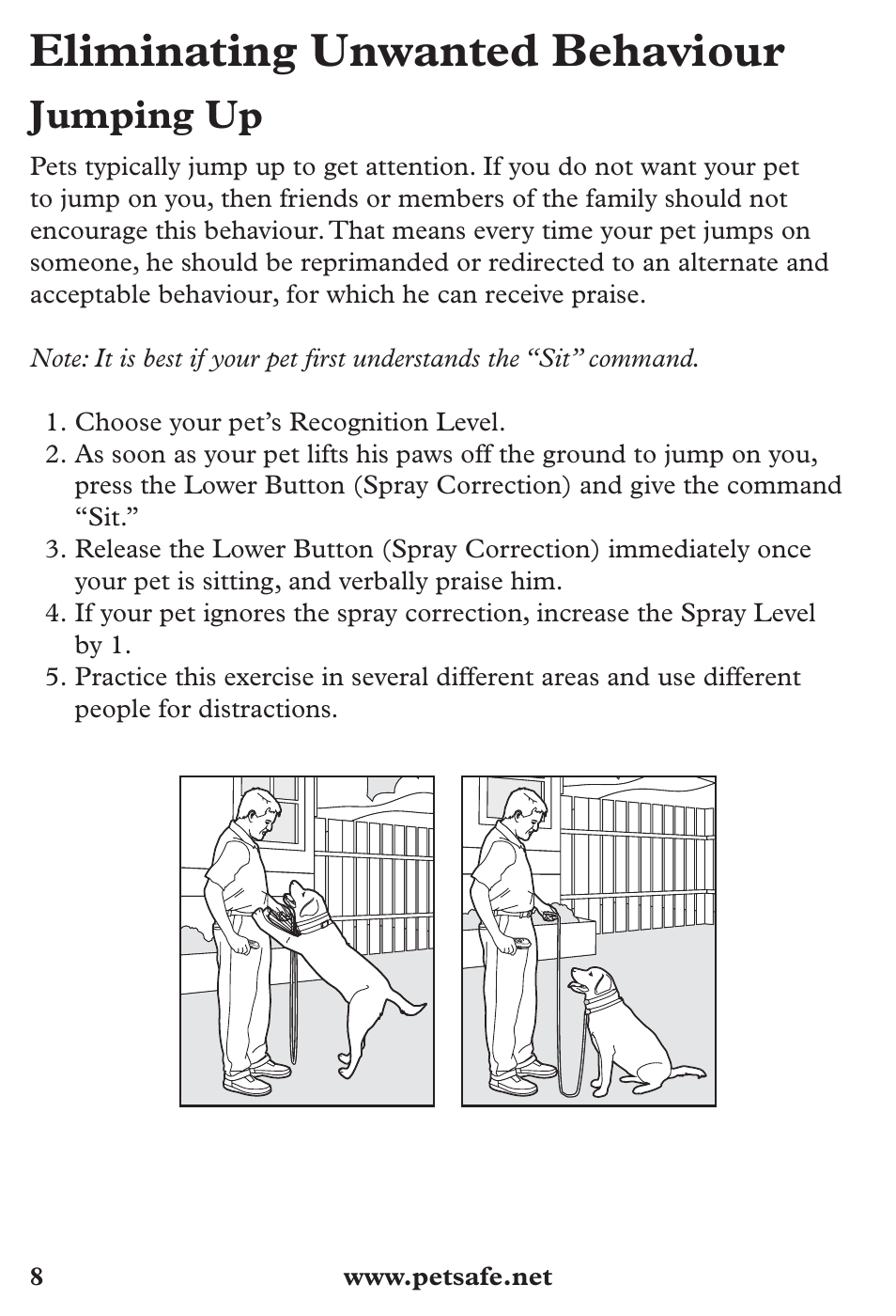 Eliminating unwanted behaviour, Jumping up | Petsafe SPT-85 Spray Commander™, 85 m Basic Remote Spray Trainer User Manual | Page 8 / 12