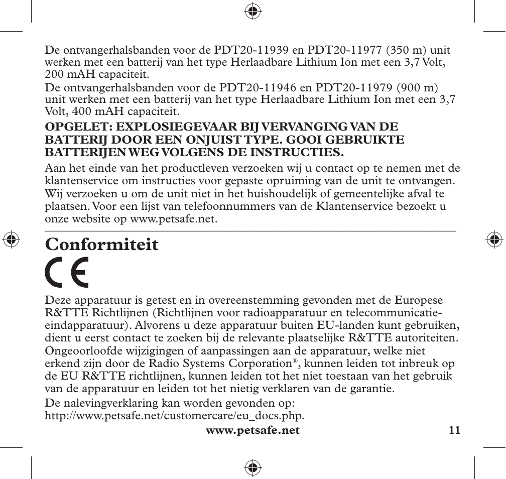 Conformiteit | Petsafe 350 m Add-A-Dog® Extra Receiver Collar User Manual | Page 11 / 32