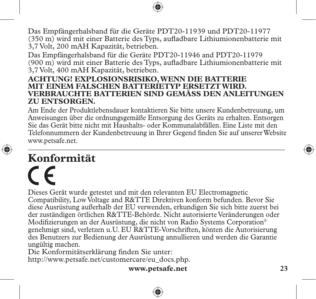 Konformität | Petsafe 350 m Add-A-Dog® Extra Receiver Collar User Manual | Page 23 / 32