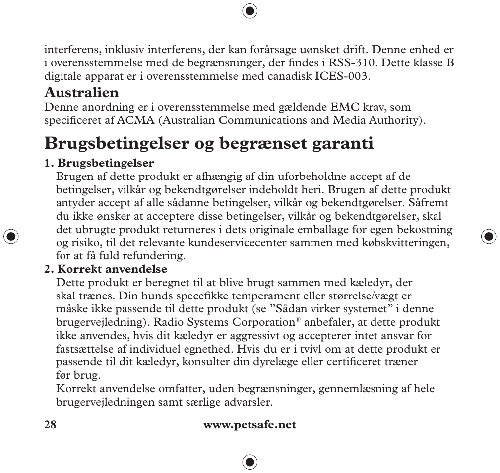 Brugsbetingelser og begrænset garanti, Australien | Petsafe 350 m Add-A-Dog® Extra Receiver Collar User Manual | Page 28 / 32