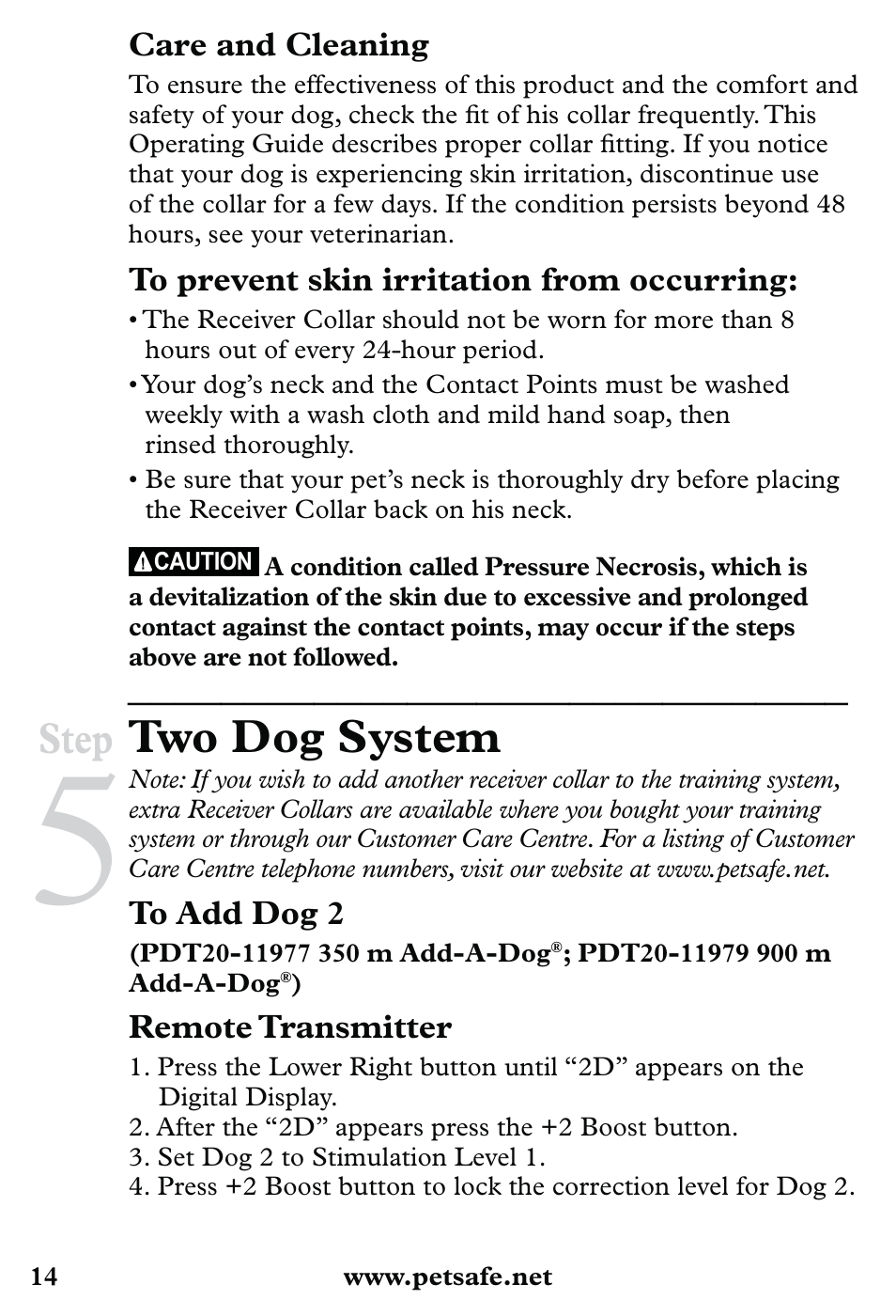 Two dog system, Step | Petsafe 350 m Little Dog Deluxe Remote Trainer User Manual | Page 14 / 164