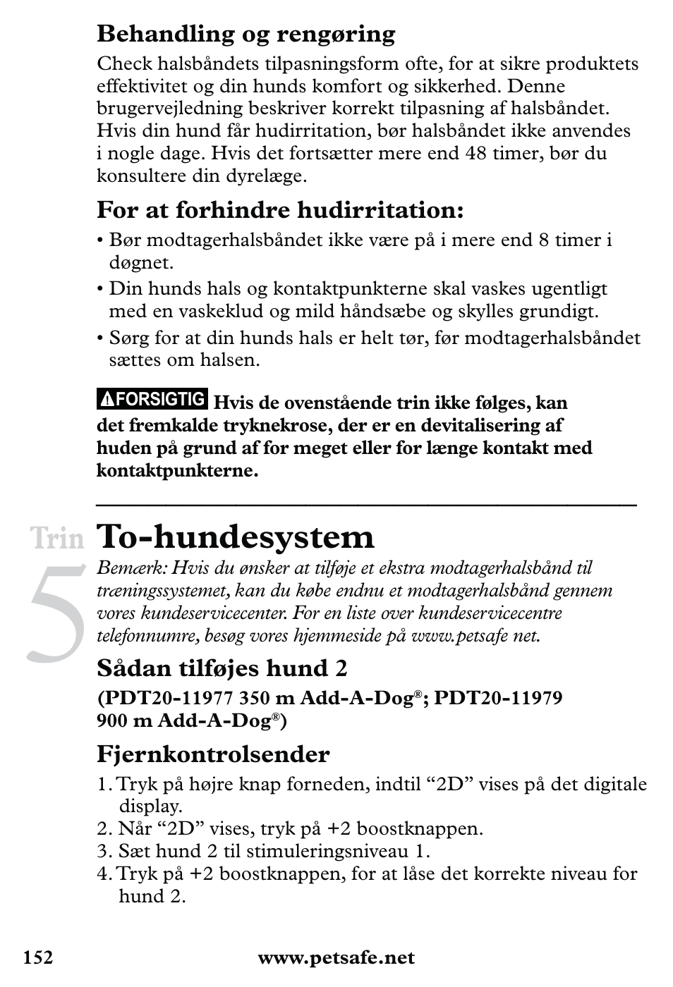 To-hundesystem, Trin | Petsafe 350 m Little Dog Deluxe Remote Trainer User Manual | Page 152 / 164