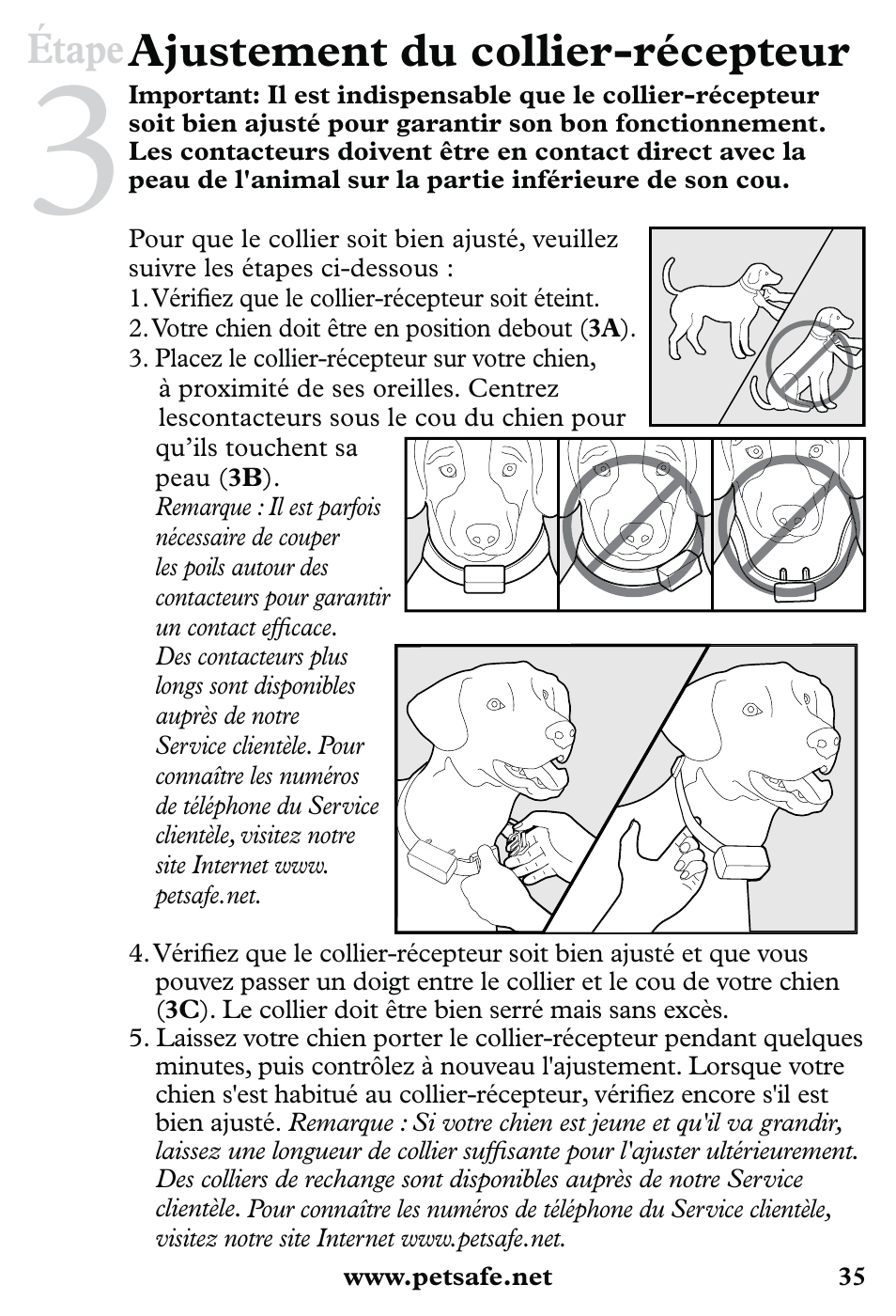 Ajustement du collier-récepteur, Étape | Petsafe 350 m Little Dog Deluxe Remote Trainer User Manual | Page 35 / 164