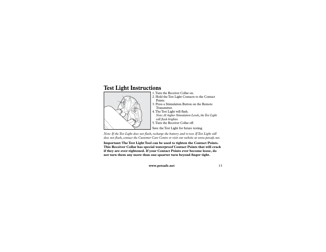 Test light instructions | Petsafe 400 m Remote Trainer Add-A-Dog User Manual | Page 13 / 92