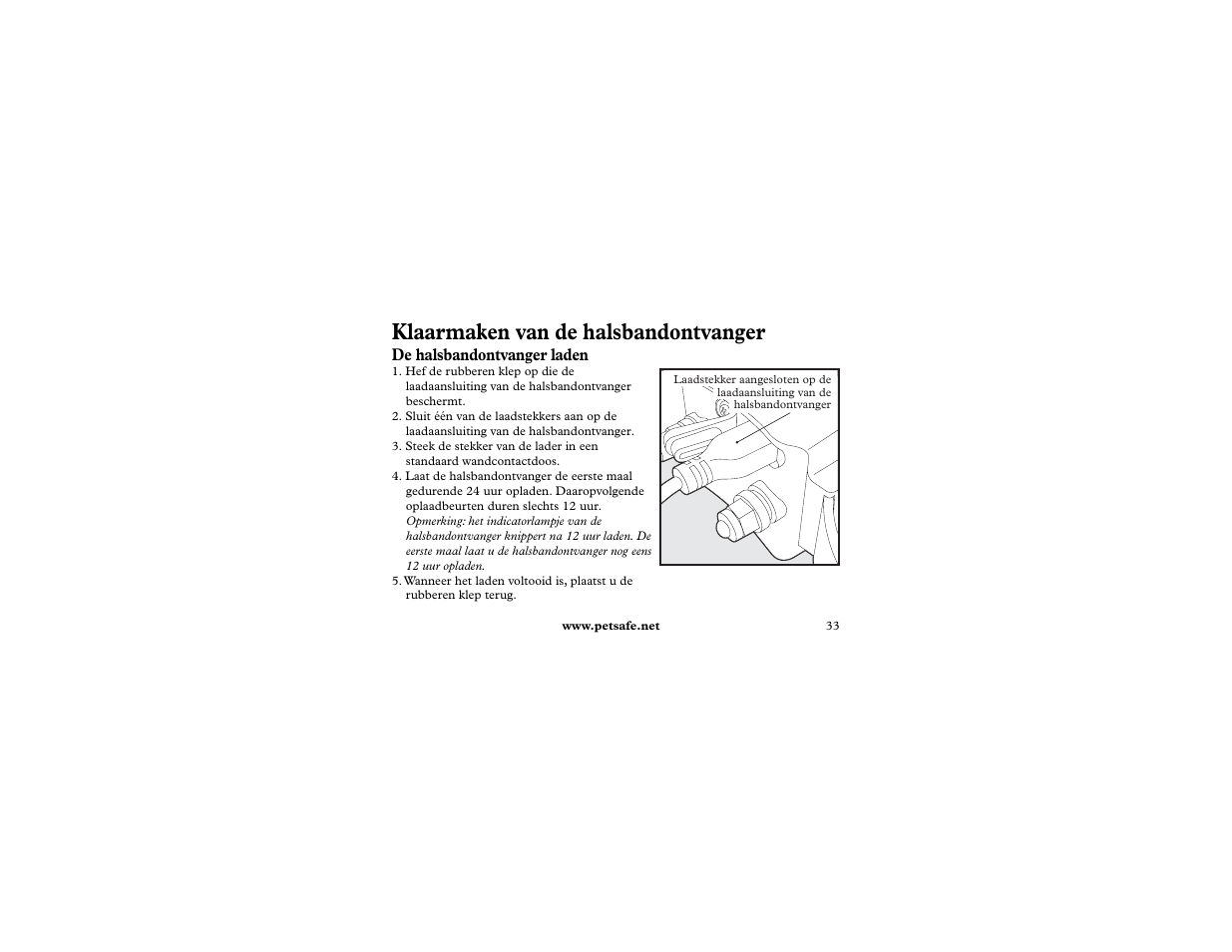 Klaarmaken van de halsbandontvanger | Petsafe 400 m Remote Trainer Add-A-Dog User Manual | Page 33 / 92