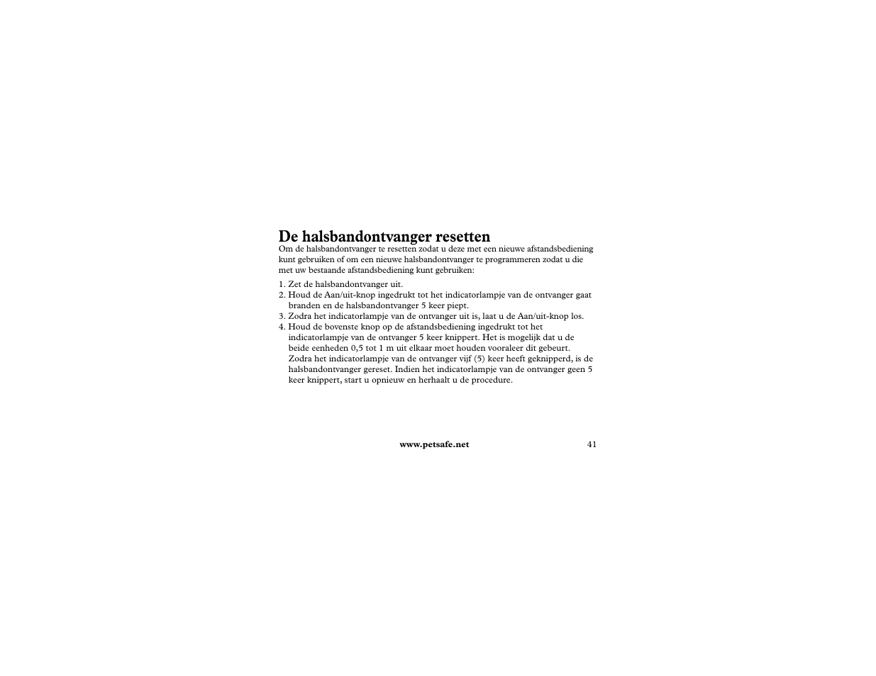 De halsbandontvanger resetten | Petsafe 400 m Remote Trainer Add-A-Dog User Manual | Page 41 / 92