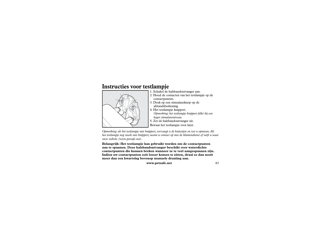 Instructies voor testlampje | Petsafe 400 m Remote Trainer Add-A-Dog User Manual | Page 43 / 92