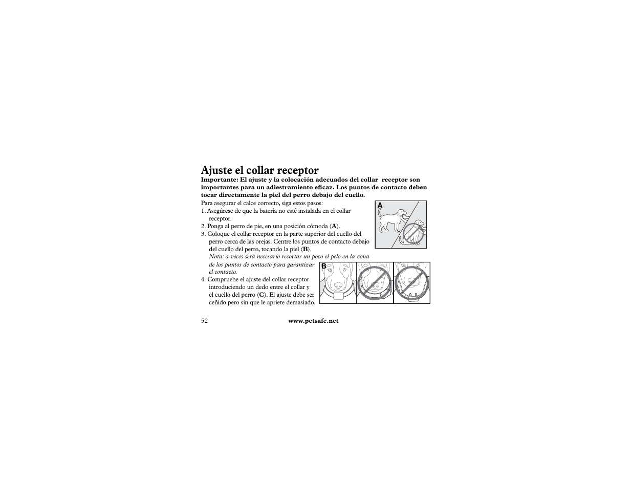 Ajuste el collar receptor | Petsafe 400 m Remote Trainer Add-A-Dog User Manual | Page 52 / 92