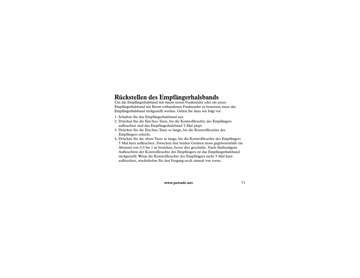 Rückstellen des empfängerhalsbands | Petsafe 400 m Remote Trainer Add-A-Dog User Manual | Page 71 / 92