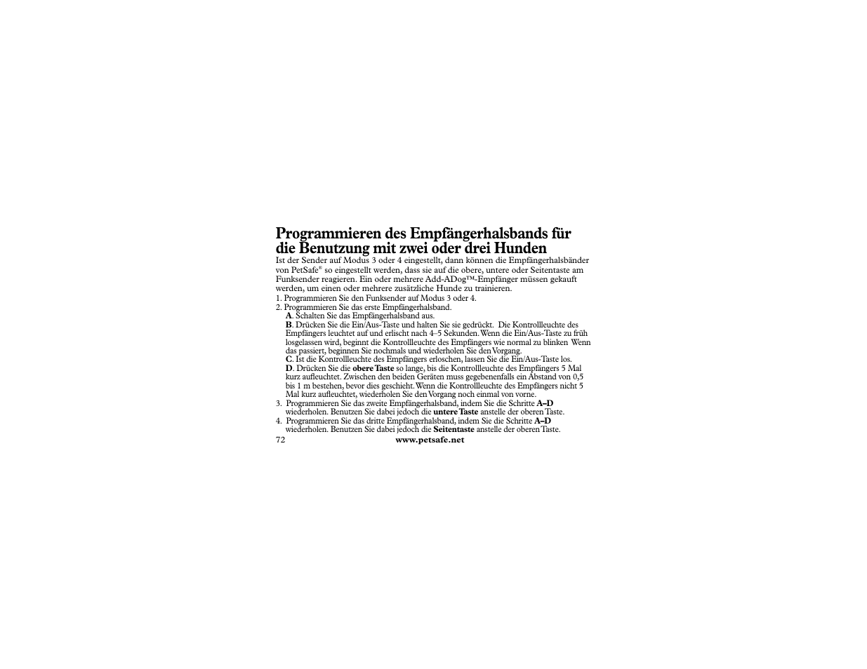 Petsafe 400 m Remote Trainer Add-A-Dog User Manual | Page 72 / 92