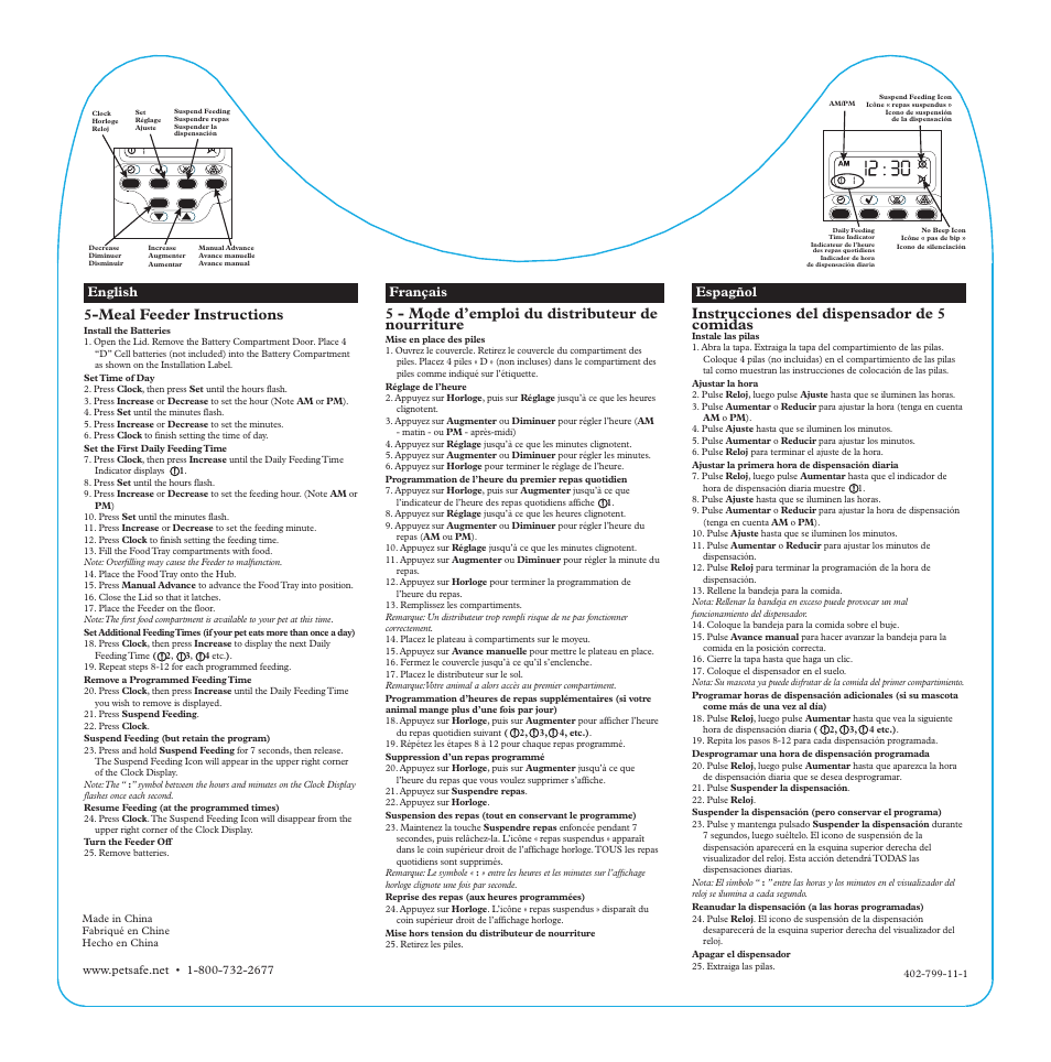 Petsafe 5 Meal Pet Feeder User Manual | 1 page
