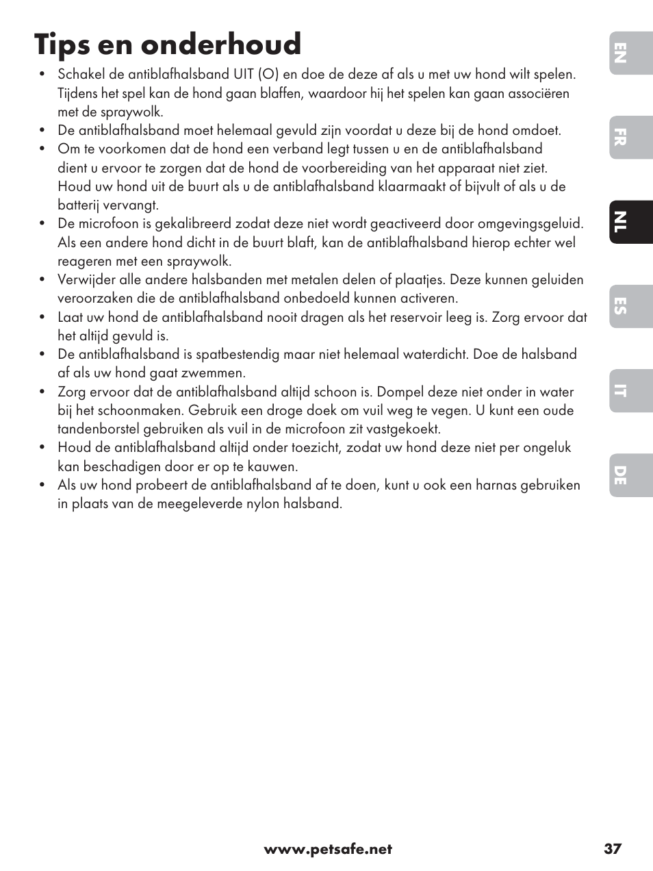 Tips en onderhoud | Petsafe Anti-Bark Spray Collar User Manual | Page 37 / 84