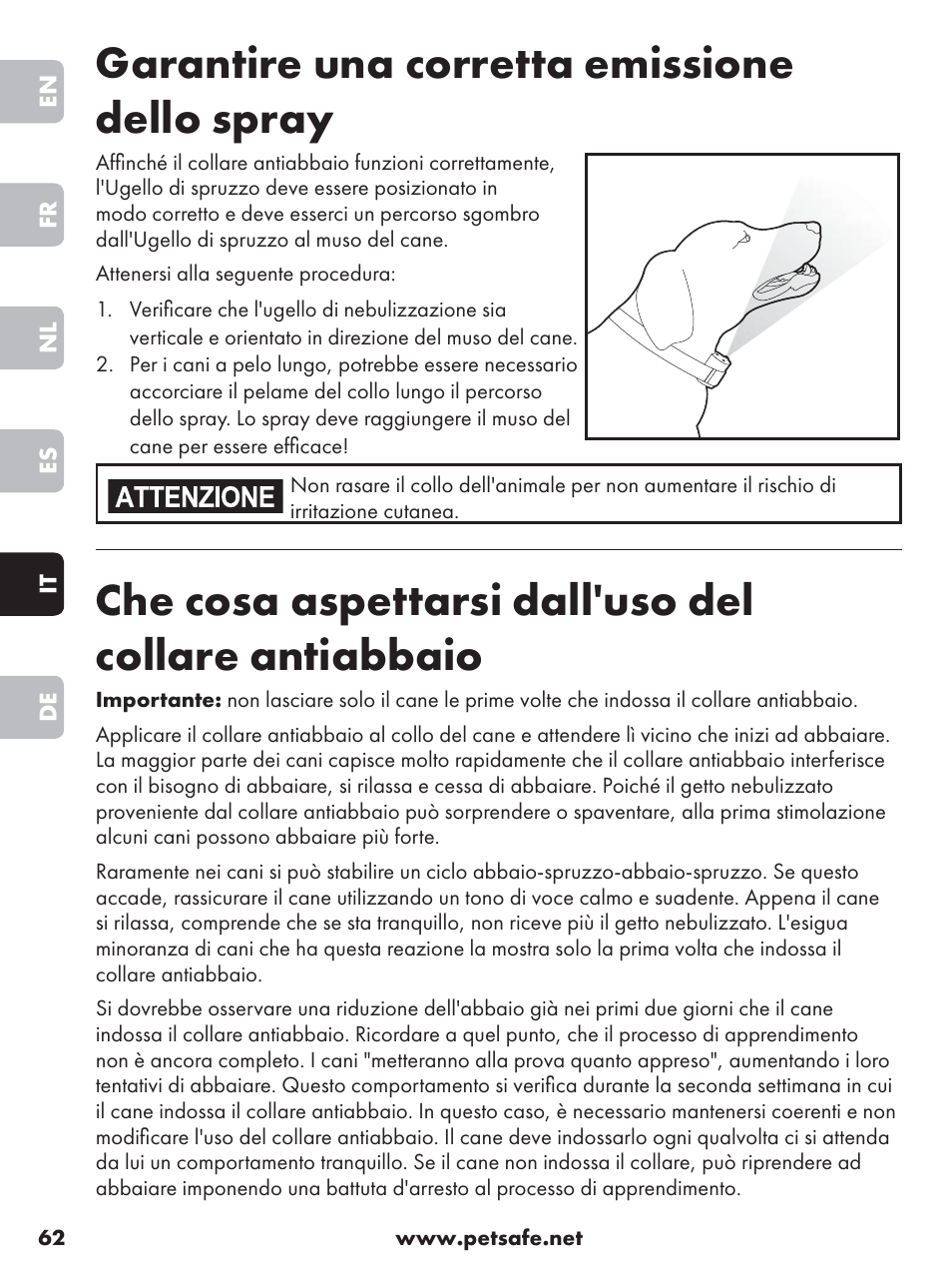 Garantire una corretta emissione dello spray | Petsafe Anti-Bark Spray Collar User Manual | Page 62 / 84