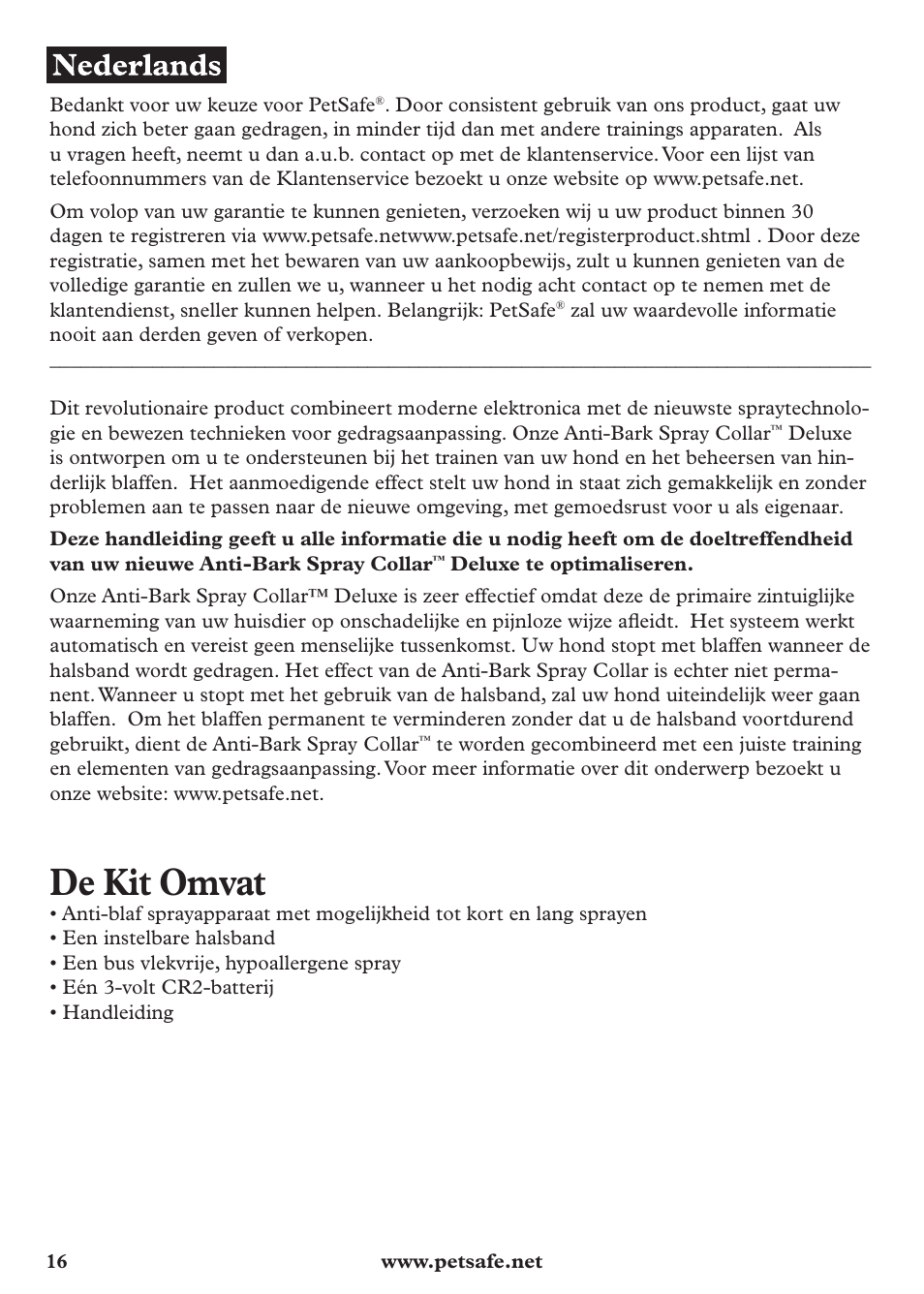 De kit omvat | Petsafe Anti-Bark Spray Collar User Manual | Page 16 / 44