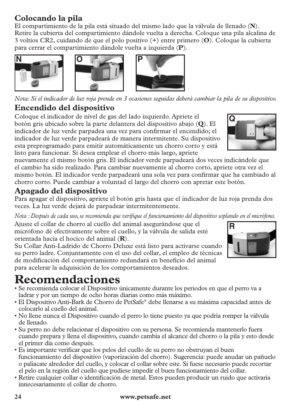 Recomendaciones | Petsafe Anti-Bark Spray Collar User Manual | Page 24 / 44