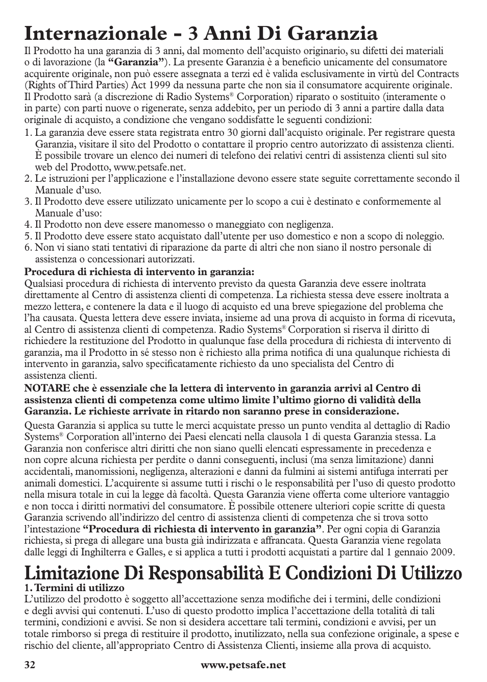 Internazionale - 3 anni di garanzia | Petsafe Anti-Bark Spray Collar User Manual | Page 32 / 44