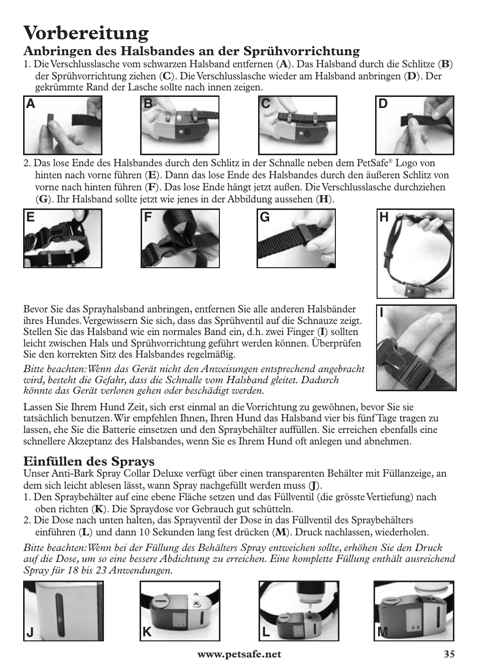 Vorbereitung | Petsafe Anti-Bark Spray Collar User Manual | Page 35 / 44