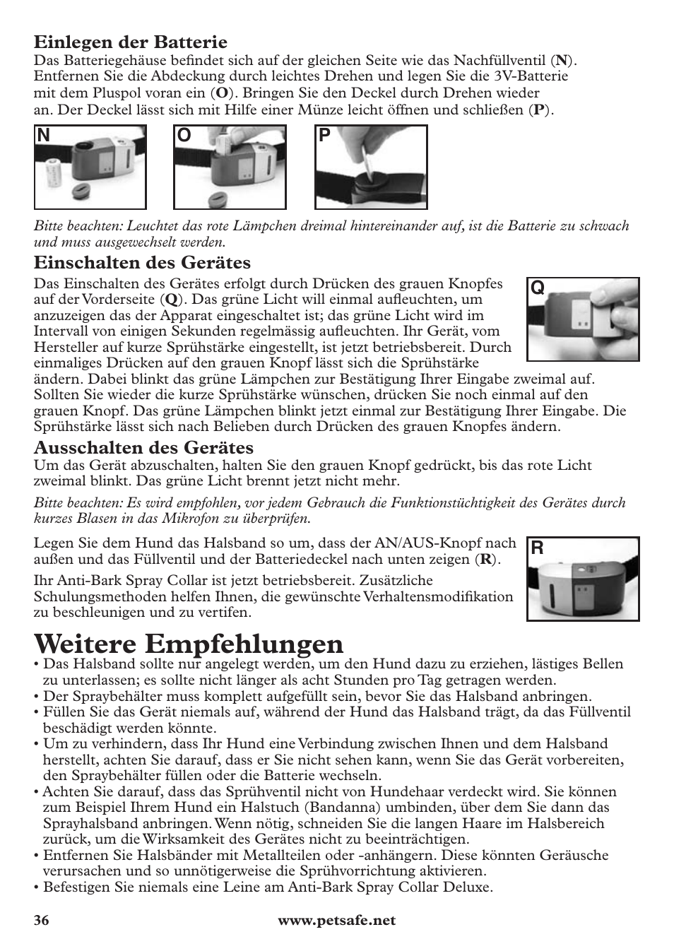 Weitere empfehlungen | Petsafe Anti-Bark Spray Collar User Manual | Page 36 / 44