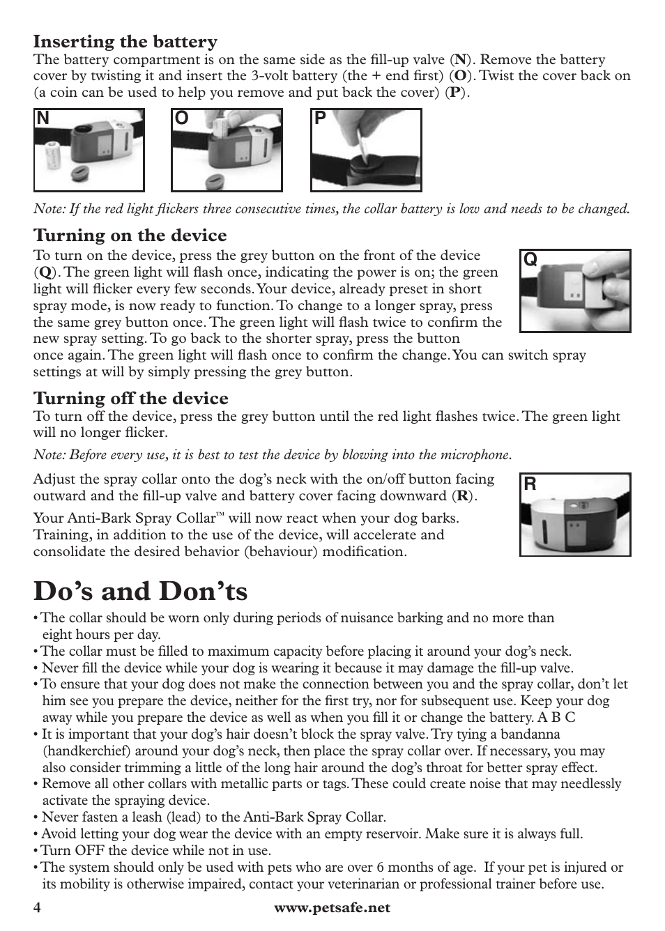 Do’s and don’ts | Petsafe Anti-Bark Spray Collar User Manual | Page 4 / 44