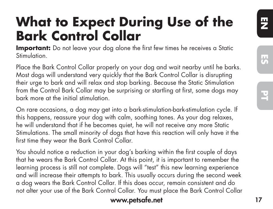 En es pt | Petsafe Barkender Bark Control Collar User Manual | Page 17 / 72