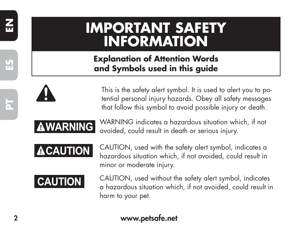 Important safety information, En es pt | Petsafe Barkender Bark Control Collar User Manual | Page 2 / 72