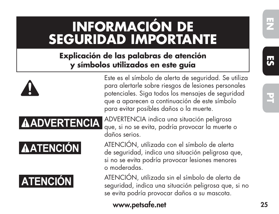 Información de seguridad importante, En es pt | Petsafe Barkender Bark Control Collar User Manual | Page 25 / 72