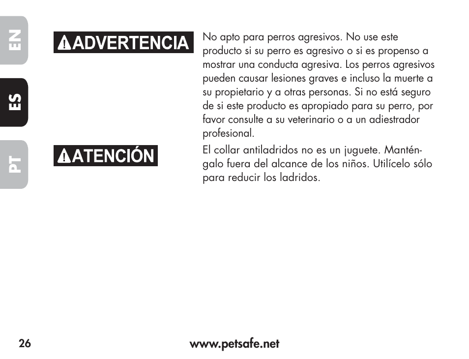 En es pt | Petsafe Barkender Bark Control Collar User Manual | Page 26 / 72