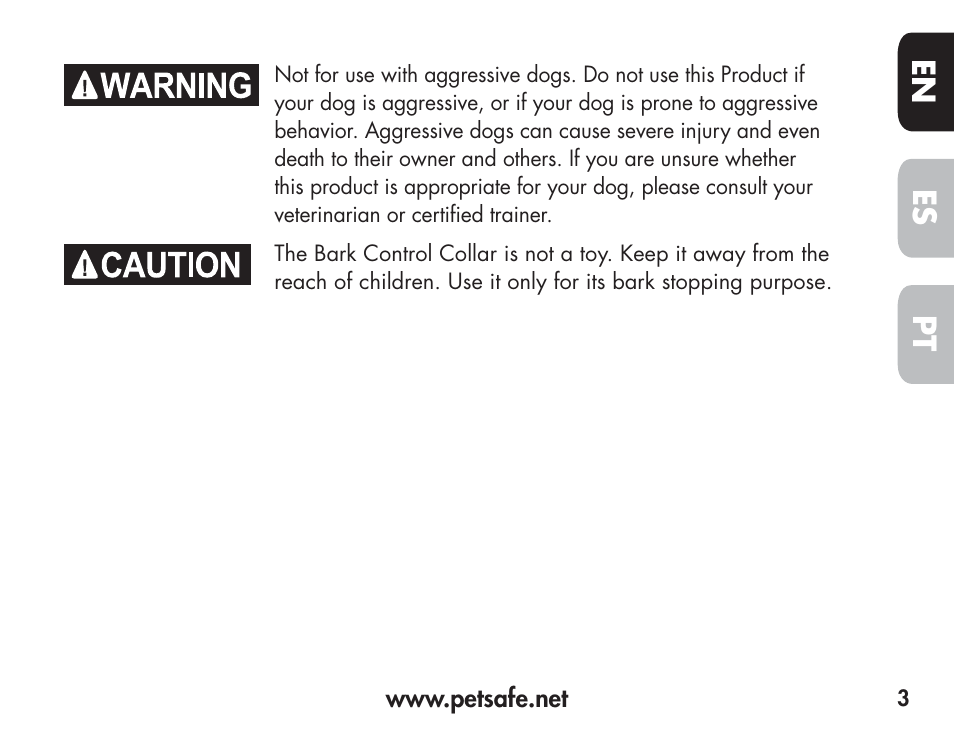 En es pt | Petsafe Barkender Bark Control Collar User Manual | Page 3 / 72