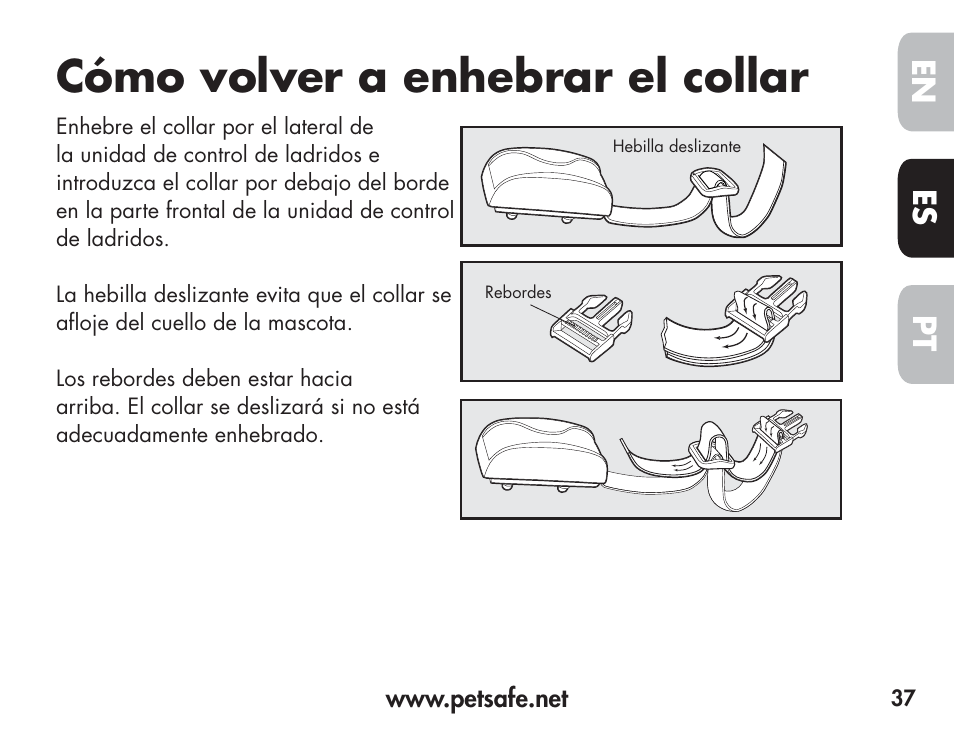 Cómo volver a enhebrar el collar, En es pt | Petsafe Barkender Bark Control Collar User Manual | Page 37 / 72