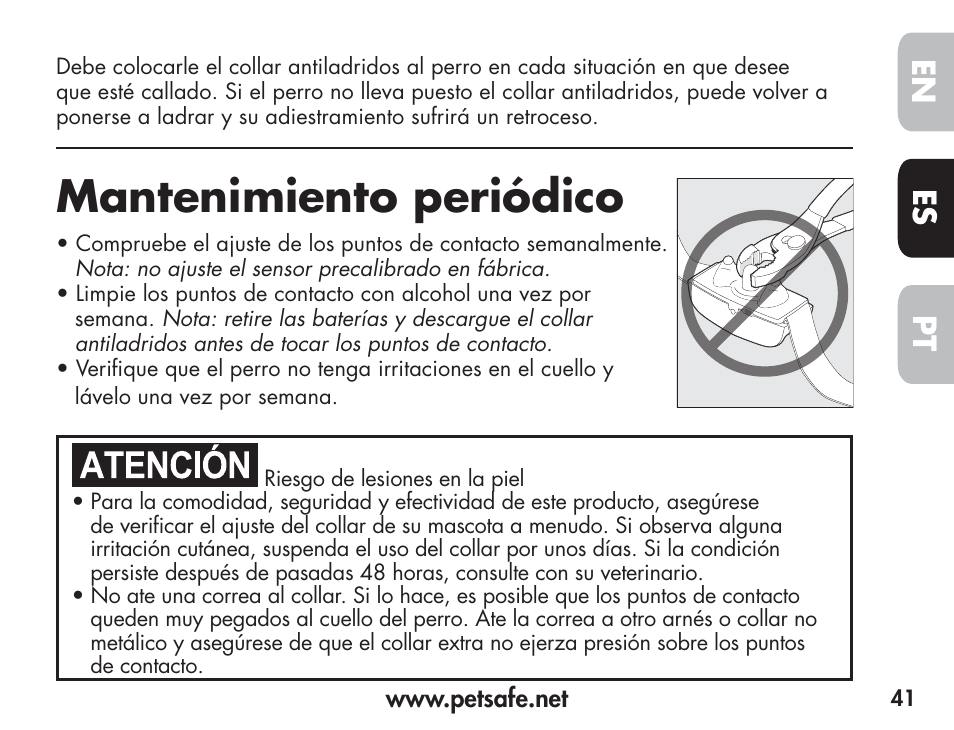 Mantenimiento periódico, En es pt | Petsafe Barkender Bark Control Collar User Manual | Page 41 / 72