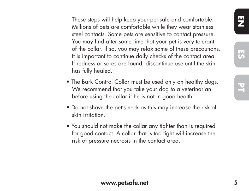 En es pt | Petsafe Barkender Bark Control Collar User Manual | Page 5 / 72