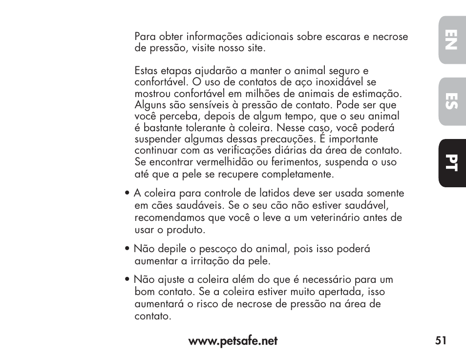 En es pt | Petsafe Barkender Bark Control Collar User Manual | Page 51 / 72