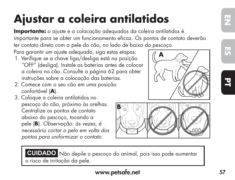 Ajustar a coleira antilatidos, En es pt | Petsafe Barkender Bark Control Collar User Manual | Page 57 / 72