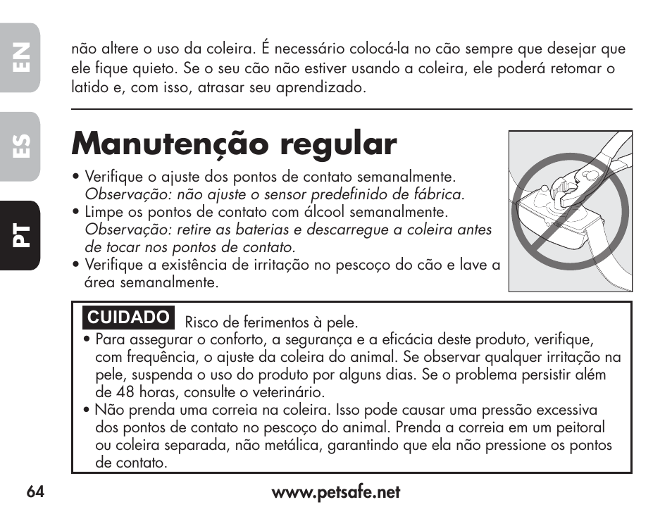 Manutenção regular, En es pt | Petsafe Barkender Bark Control Collar User Manual | Page 64 / 72