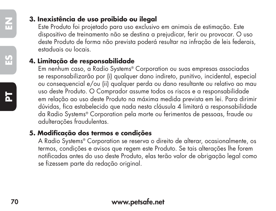 En es pt | Petsafe Barkender Bark Control Collar User Manual | Page 70 / 72