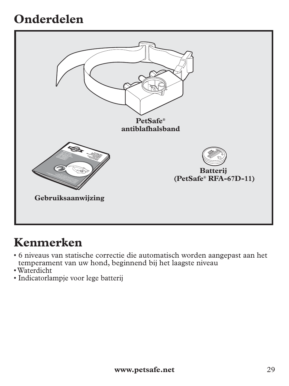 Onderdelen kenmerken | Petsafe Basic Bark Control Collar User Manual | Page 29 / 80