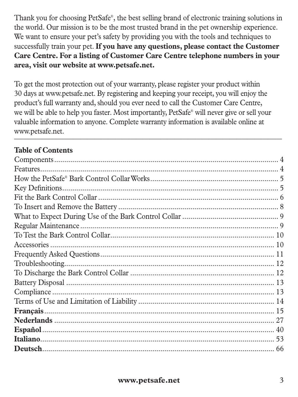Petsafe Basic Bark Control Collar User Manual | Page 3 / 80