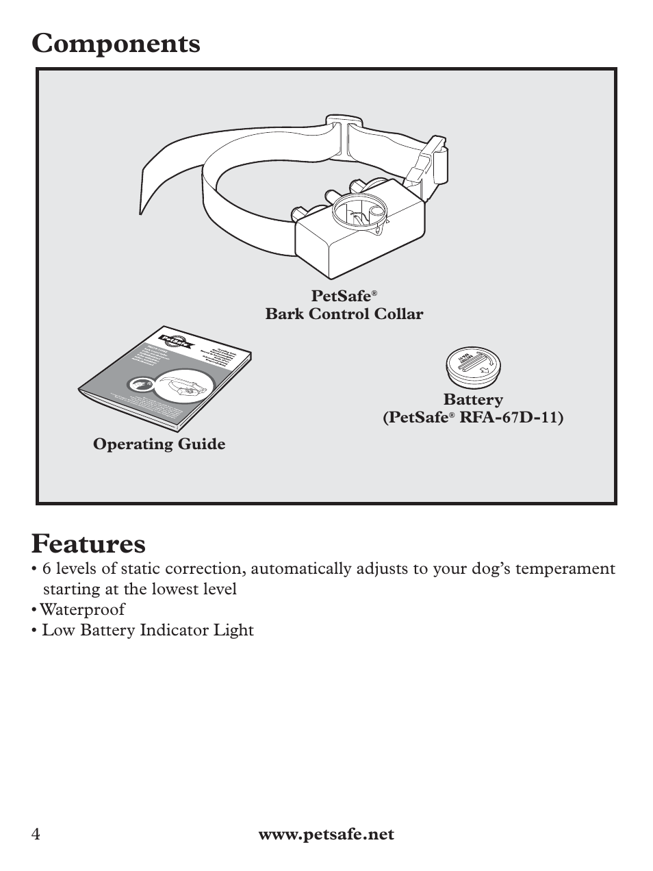 Components features | Petsafe Basic Bark Control Collar User Manual | Page 4 / 80