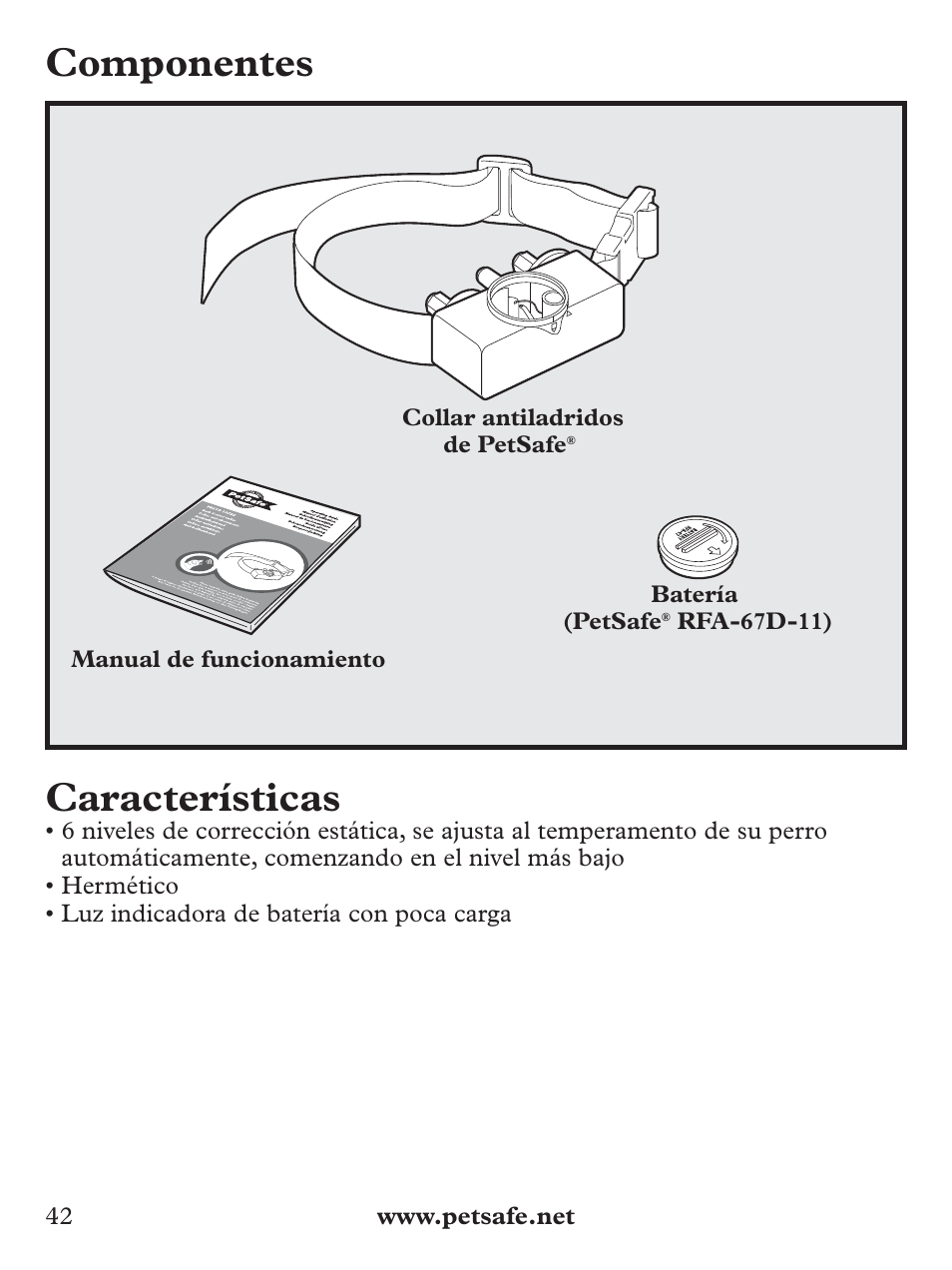 Componentes características | Petsafe Basic Bark Control Collar User Manual | Page 42 / 80