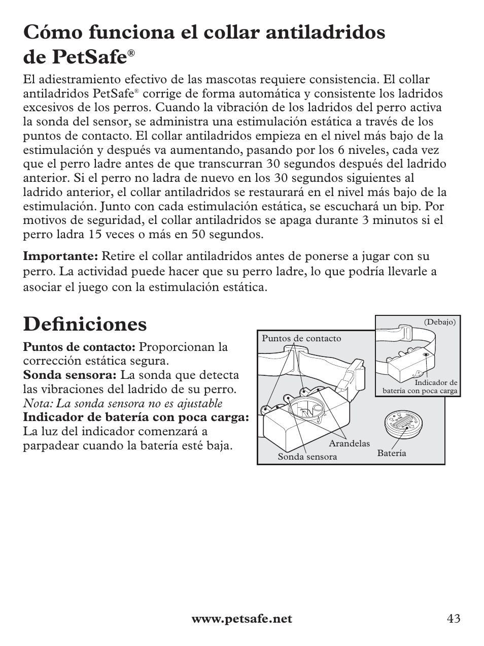 Cómo funciona el collar antiladridos de petsafe, Defi niciones | Petsafe Basic Bark Control Collar User Manual | Page 43 / 80