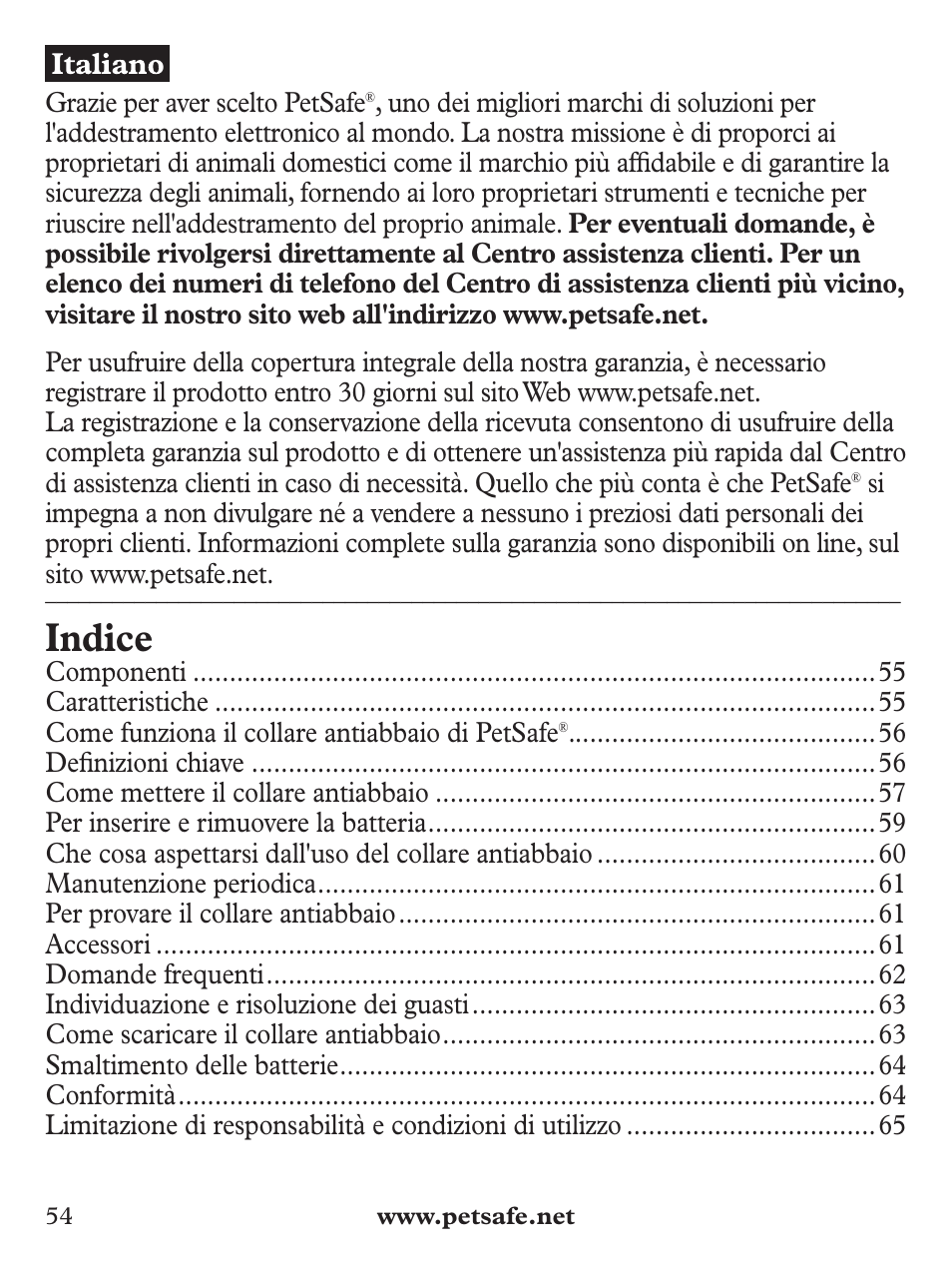 Indice | Petsafe Basic Bark Control Collar User Manual | Page 54 / 80