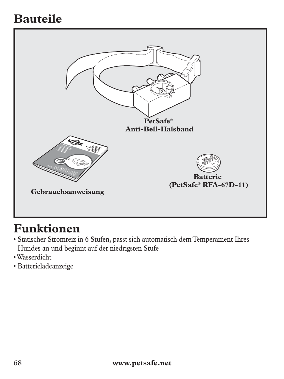 Bauteile funktionen | Petsafe Basic Bark Control Collar User Manual | Page 68 / 80