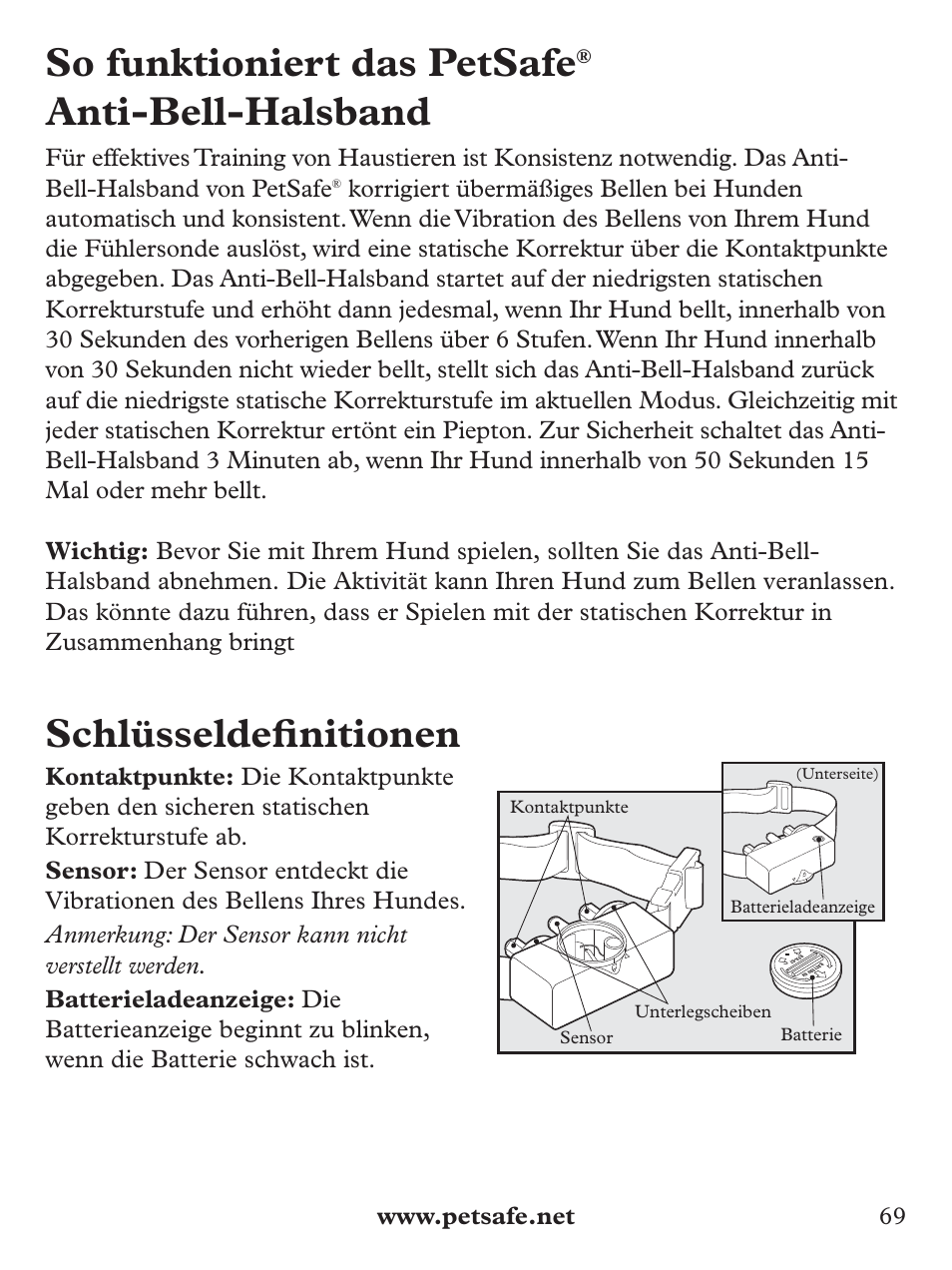 So funktioniert das petsafe, Anti-bell-halsband, Schlüsseldefi nitionen | Petsafe Basic Bark Control Collar User Manual | Page 69 / 80