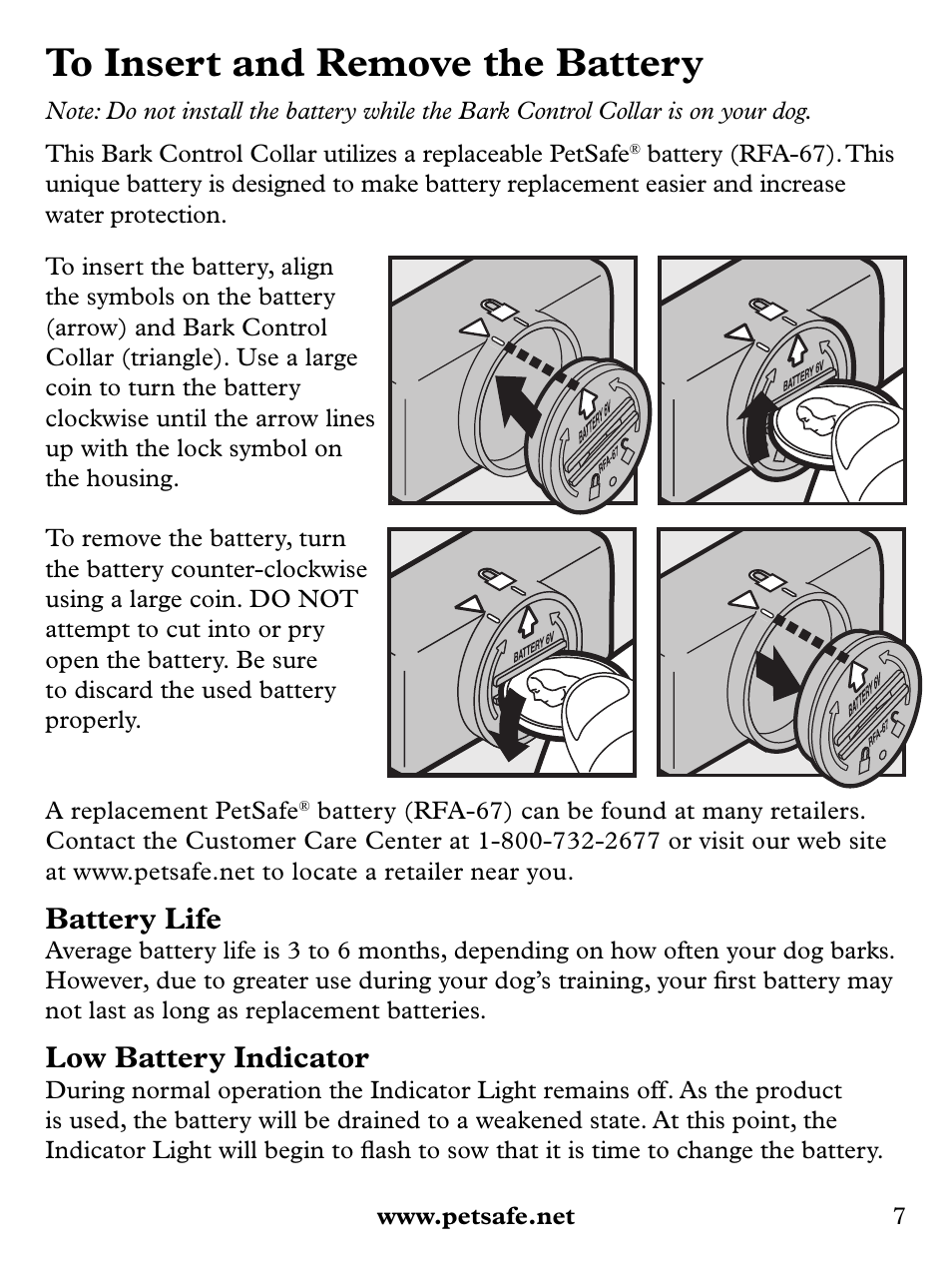 Battery life, Low battery indicator | Petsafe Basic Bark Control Collar User Manual | Page 7 / 12