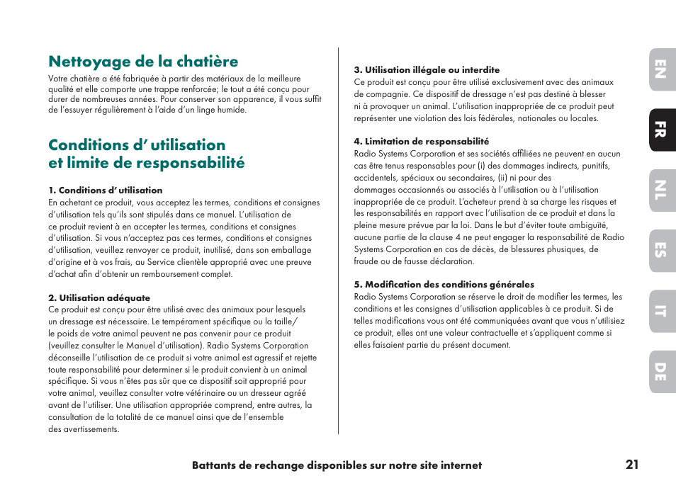 Nettoyage de la chatière, De it nl es fr en | Petsafe Big Cat/Small Dog Pet Door User Manual | Page 21 / 64