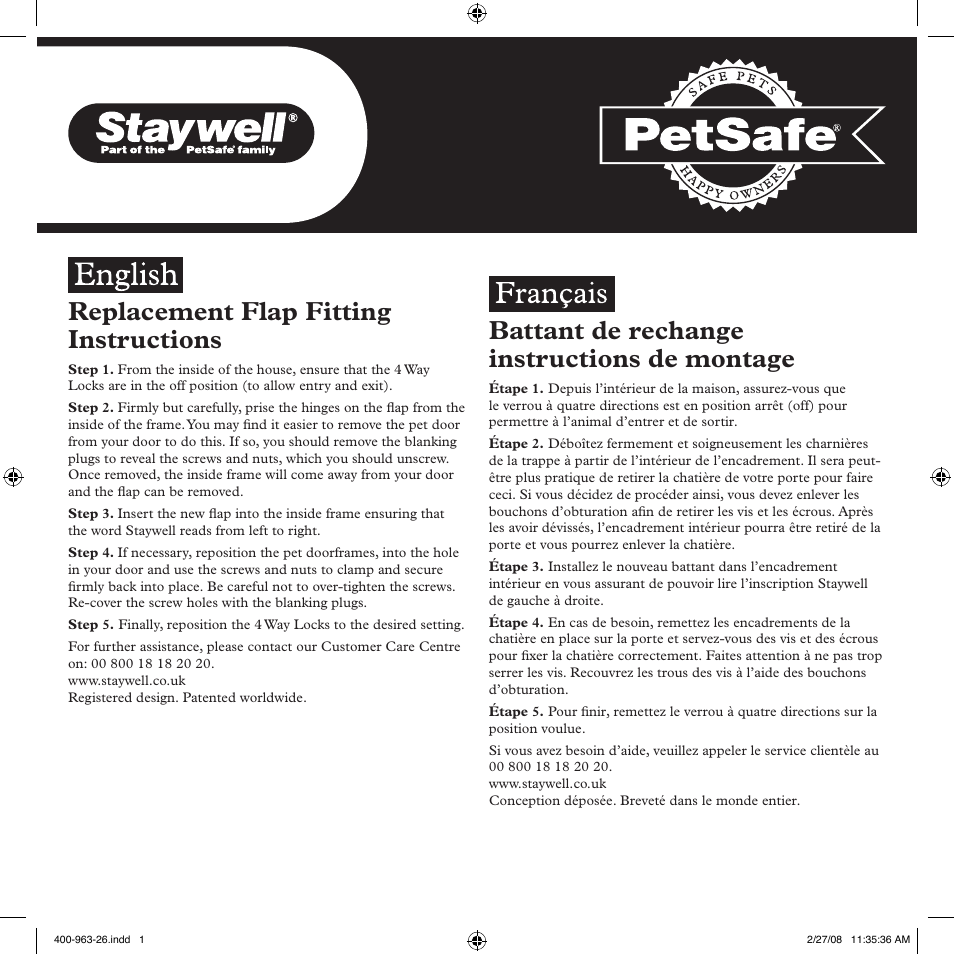 Petsafe Big Cat/Small Dog Pet Door User Manual | 2 pages
