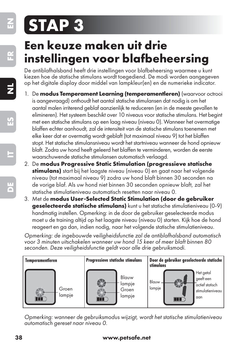 Stap 3, En fr nl es it de | Petsafe Big Dog Rechargeable Bark Control User Manual | Page 38 / 88